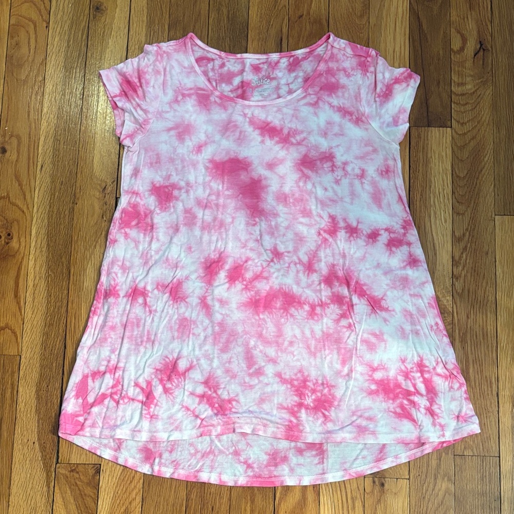 Justice Pink and White Tie-Dye Short Sleeve Tunic Tee